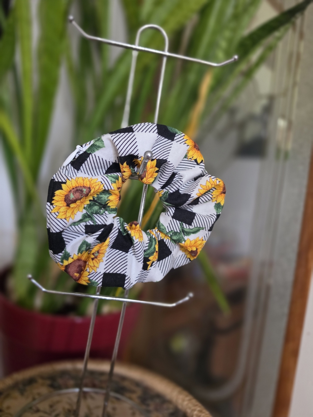 Sunflower Print Scrunchie - Hidden Zipper Pocket! Handmade